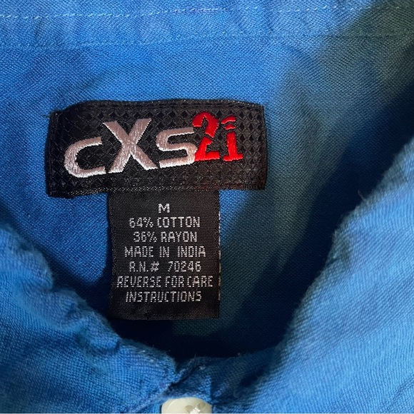 Vintage CXS21 Shirt Mens Textured Knit Blue Tribal Trim Boho Hippy Size Medium - Picture 2 of 5